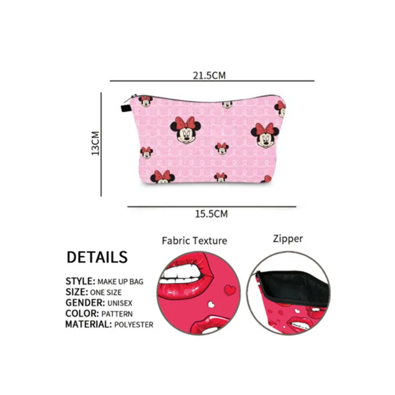 Disney Women\'s Makeup Bag Anime Mickey Mouse Minnie Print Cosmetic Storage Bag Multifunction Card Holders for Girls Cotton Purse