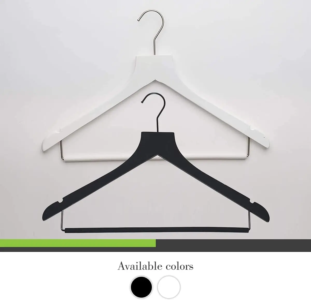 Sueded Luxe Wood Hangers With Rollbar- Heavy Duty Pants Hangers, Skirt Hangers, Standard Clothing Hangers For Coat, Shirt, Tank