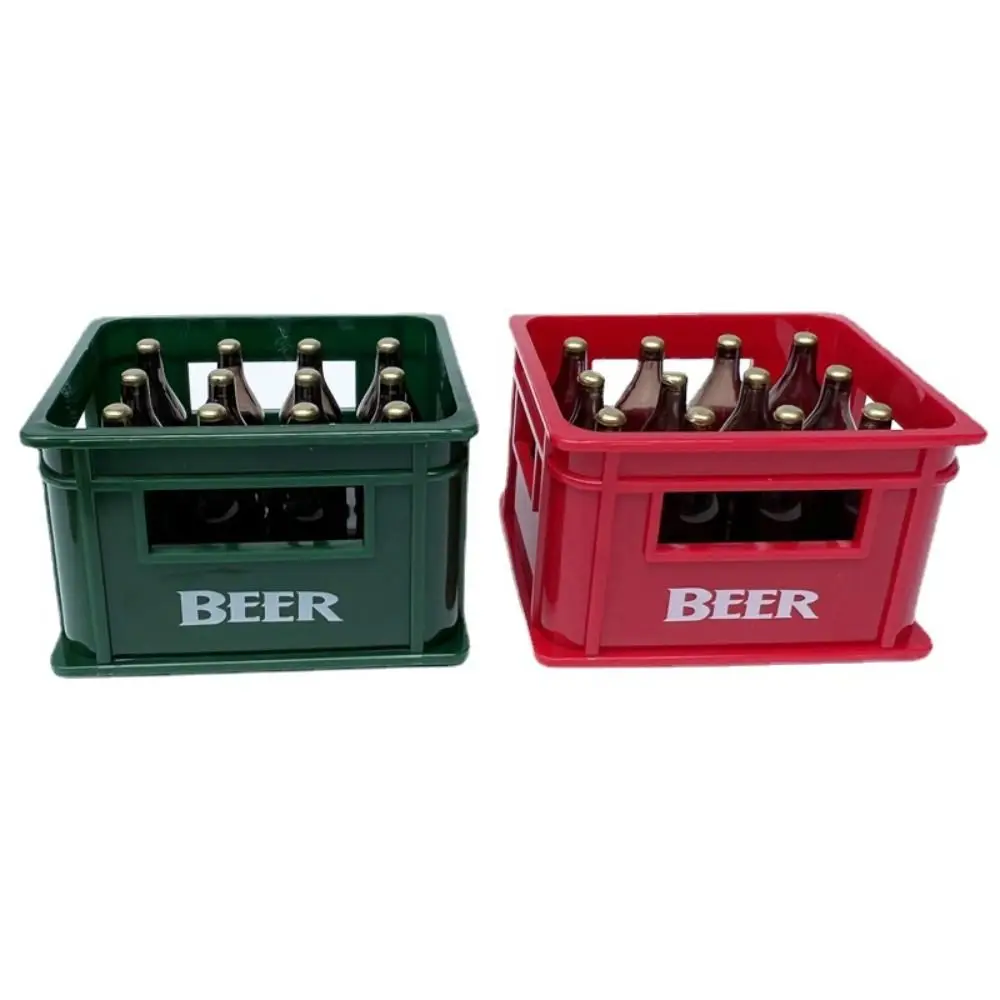 Mini casa de muñecas con marco de resina de cerveza, cesta de almacenamiento con 12 botellas, simulación de bebida, modelo de cerveza, accesorios