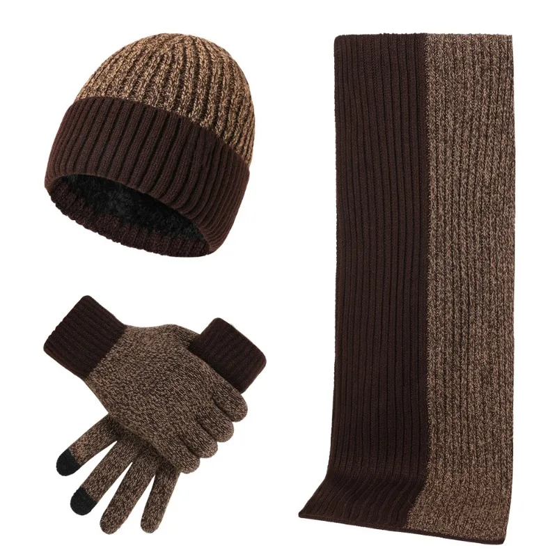 Autumn Winter Keep Warm Set Unisex Men Women Beanie Gloves Scarf Male Woolen Yarn Knitted Muffler Spring Fall Contrast Color Hat