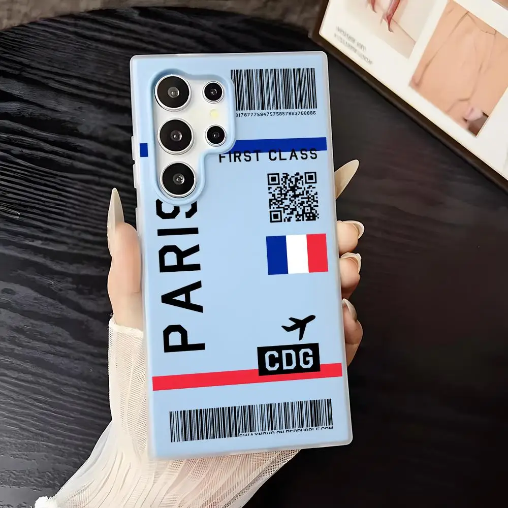Plane Travel Ticket France Phone Case For Samsung Galaxy S25 S24 S22 S23 Ultra S21 S20 Plus Frosted Jelly Shockproof Soft Cover