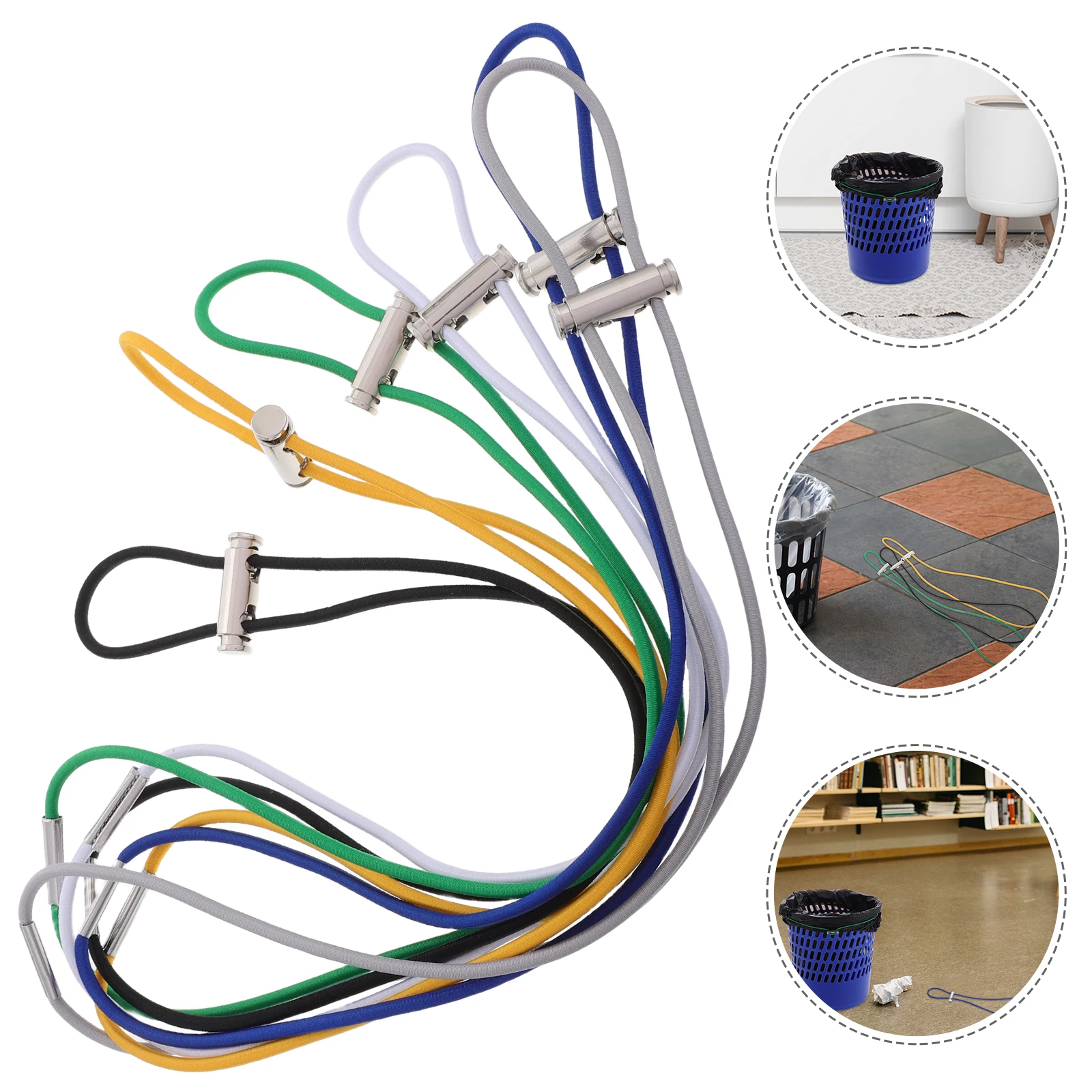 6pcs Adjustable Rubber Bands For Trash Cans Elastic Bag Holder Anti-Fall Garbage Can Bands Litter Box Fixing Strap Matte Finish
