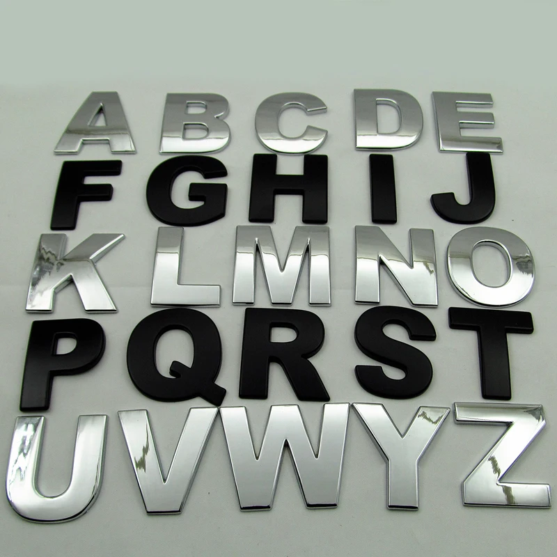 1Pcs 3D Metal 45mm 25mm DIY Letters Alphabet Emblem Numbers Chrome Labeling Car Sticker Digital Badge Accessories Motorcycle