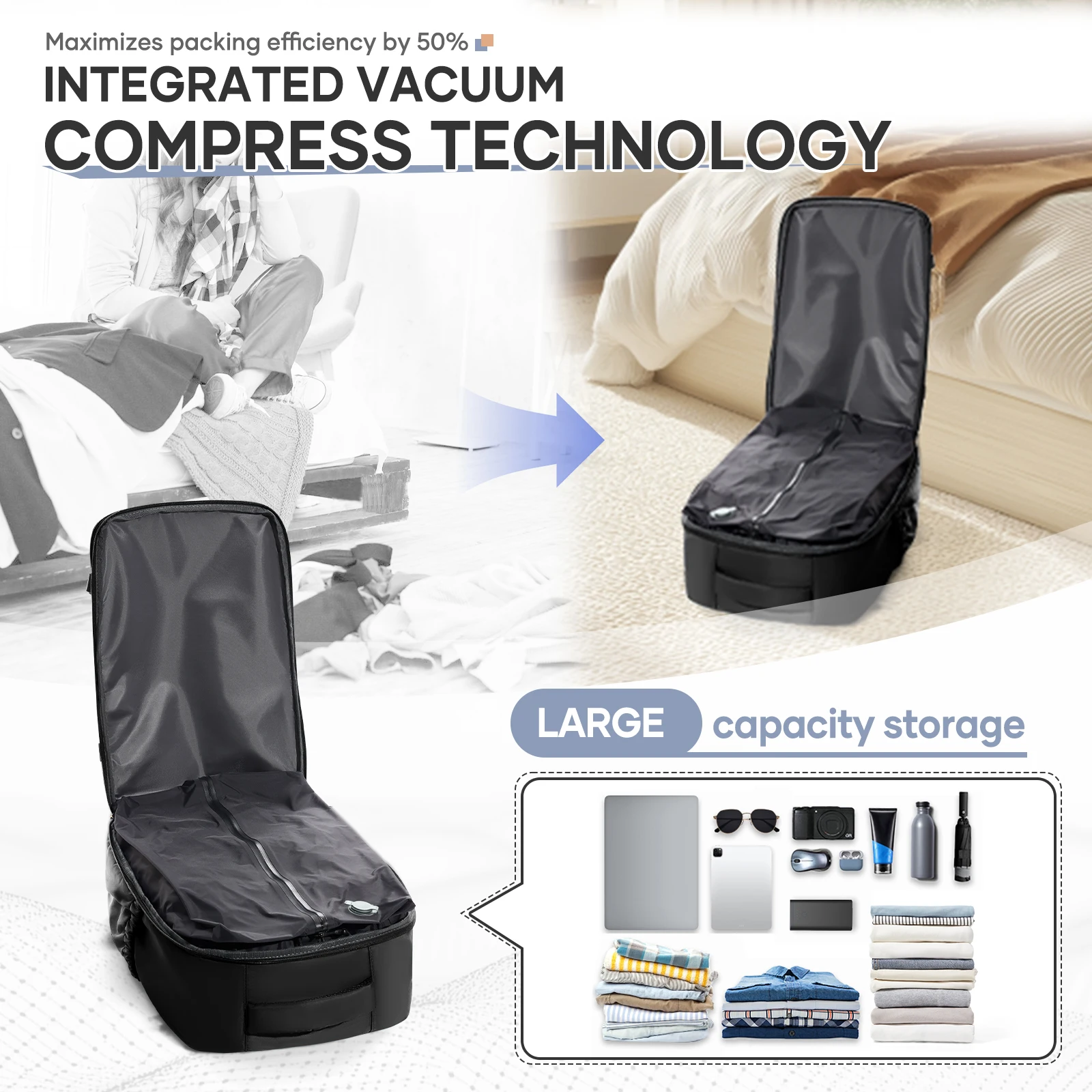 حقيبة ظهر مضغوطة بالفراغ، حقيبة ظهر للسفر مصنوعة من Ryanair مقاس 40 × 30 × 20، حقيبة ظهر متينة للأعمال على طيران، حقيبة تخزين