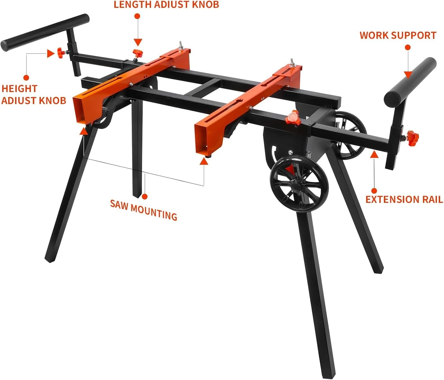 Supporto per sega obliqua con ruote, tavolo da lavoro pieghevole con sistema di montaggio per attrezzi a sgancio rapido, cavallo per sega portatile · Vendite dirette in fabbrica