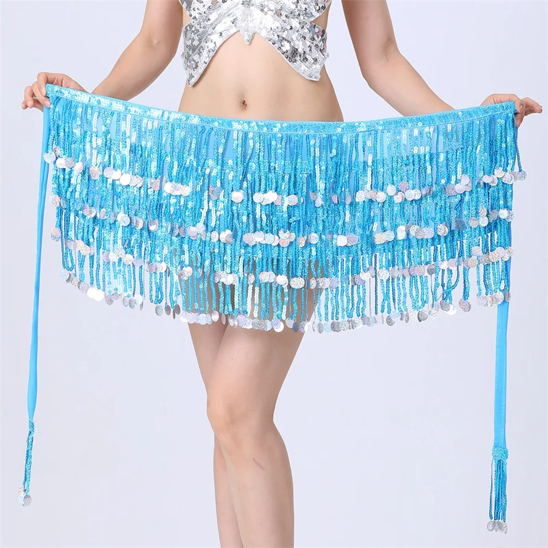 New Belly Dance Bead Waist Chain 4-layer Sequin Hip Scarf Sexy Hipskirt  Women Tassel Waist band Dance Costume Accessories