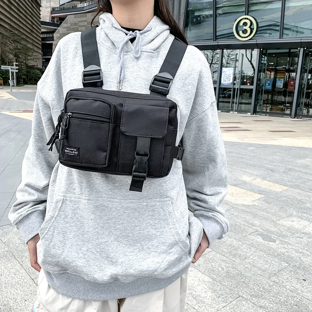 Men Hip-Hop Chest Bag Outdoor Oxford Tactical Streetwear Vest Chest Rig Bags Women Functional Waistcoat Chest Utility Pack Vest