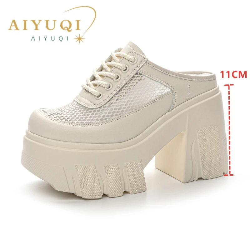 

11cm Height Women Sandals Summer High Heel Slippers Women Closed Toe Mesh Breathable Sandals Platform Lady Shoes Sandalias Mujer