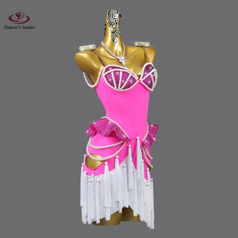 

Latin Dance Competition Costume Women's Clothing Children High-end Custom Big Pearl Rumba Tango Show Blackpool Dress