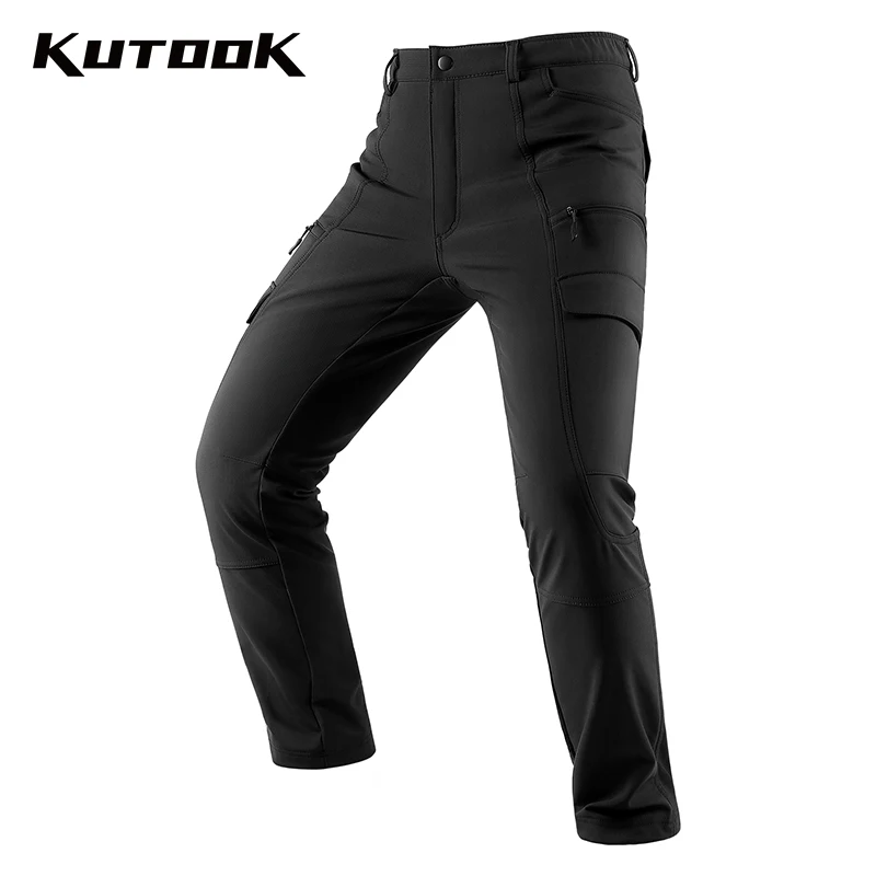 KUTOOK Thermal Men Trekking Pants Outdoor Climbing Hiking Trousers Hydrophobic Multi-pockets Softshell Cargo Pants Camp Clothes