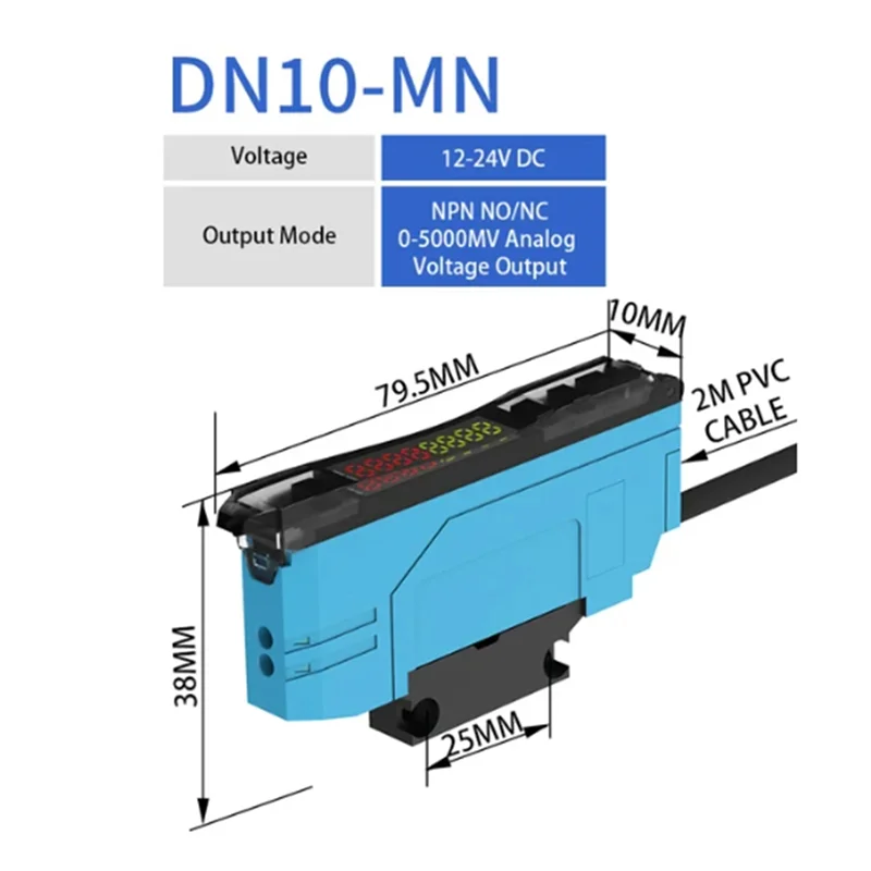 Glasfaser-Sensor-Verstärker, analog, 0–5 V Spannung, NPN, NO NC, Dual-Ausgang, 12–24 V DC, 4-Draht, optischer Lichtschranke