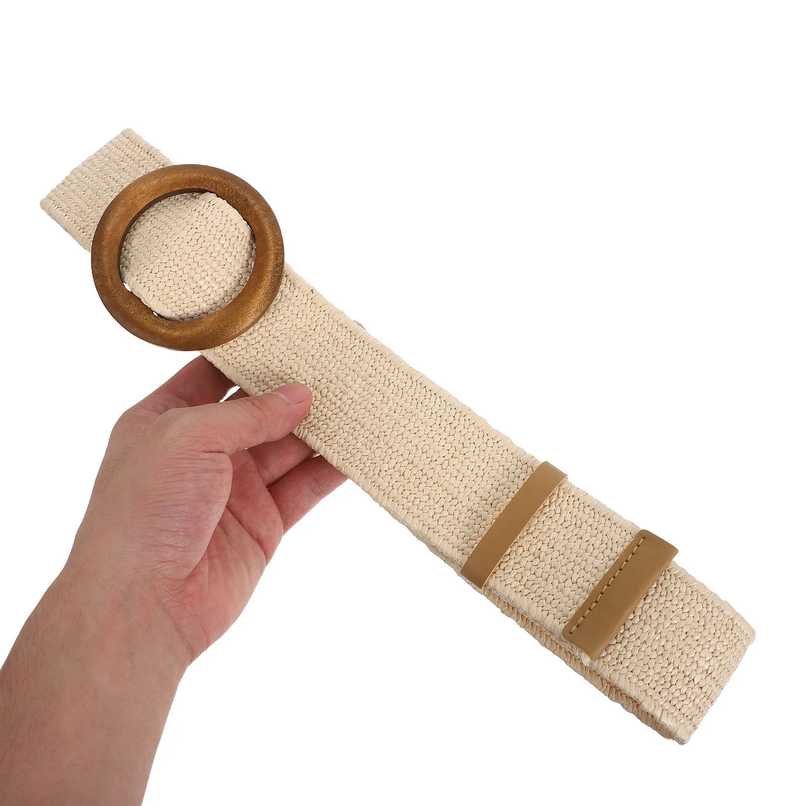 Cinturón Elástico Tejido para Mujer Hecho de Rafia Natural con Hebilla de Madera, Cinturón Boho para Vestido, Ligero y Versátil