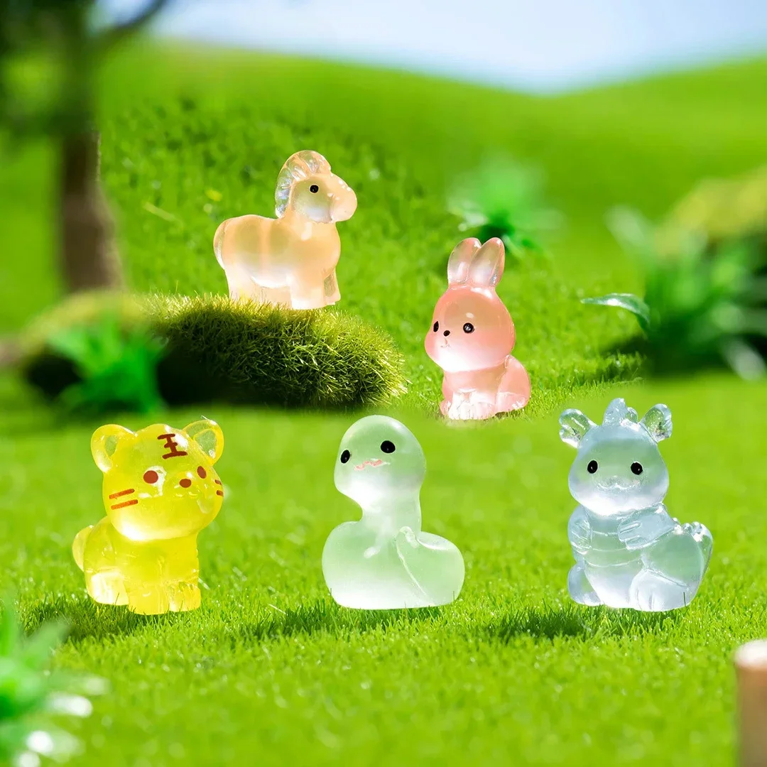 12/24/48pcs Cute Mouse Ox Tiger Night Glow Cute Luminous Twelve Zodiac Resin Dolls Desktop Car Decorations Small Ornaments Gifts