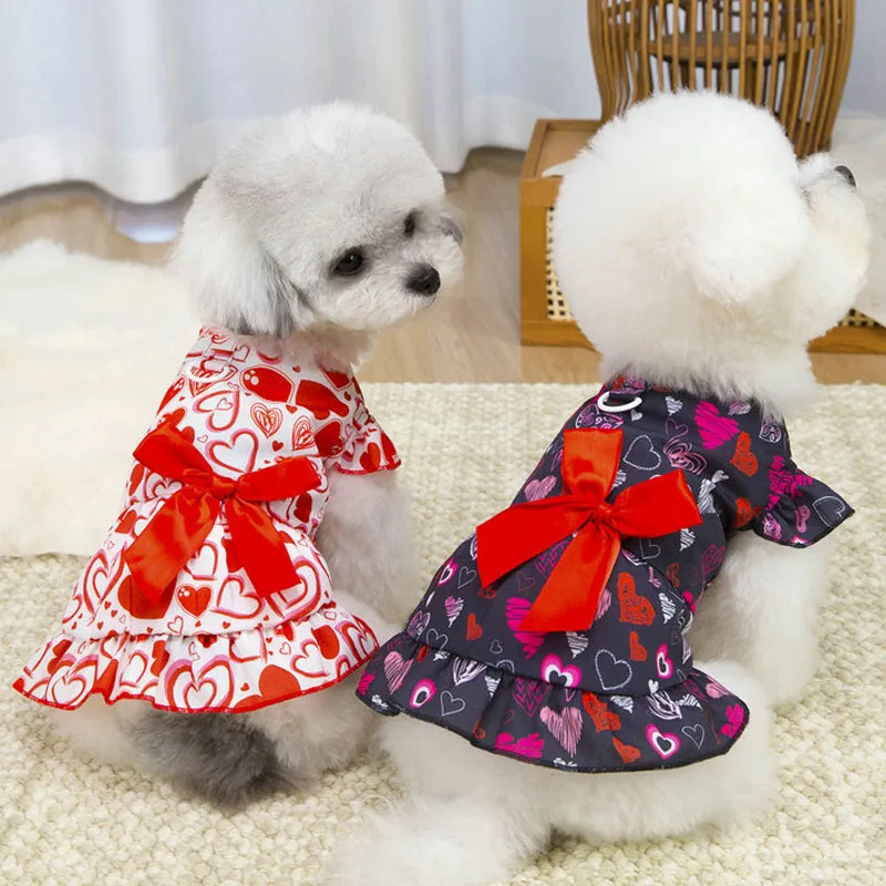 

Dog Dress Clothes Flying Sleeve Pet Clothes Spring Summer Bowknot Girls Dresses For Small Medium Dogs Chihuahua York Puppy Skirt