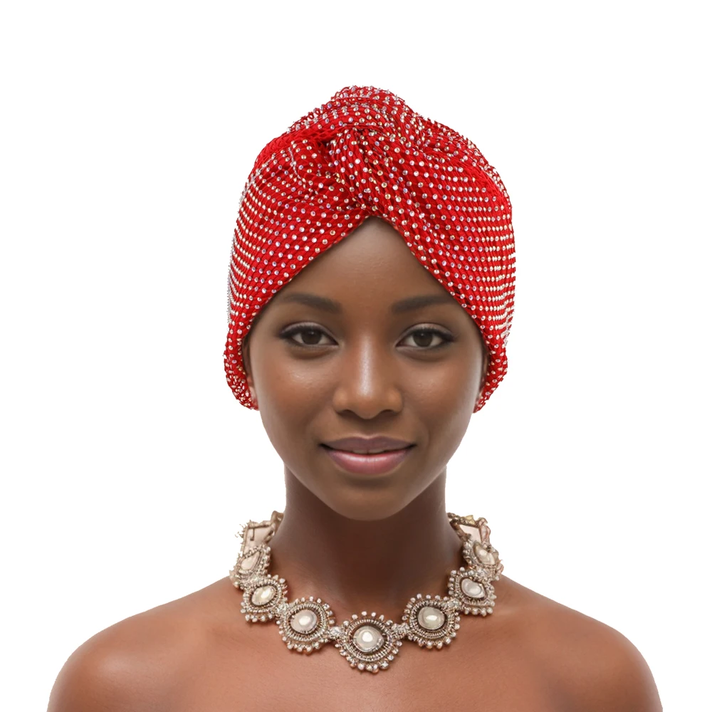 Berretto turbante da donna in rete di diamanti di lusso copricapo da donna africano cappello musulmano copricapo Nigeria