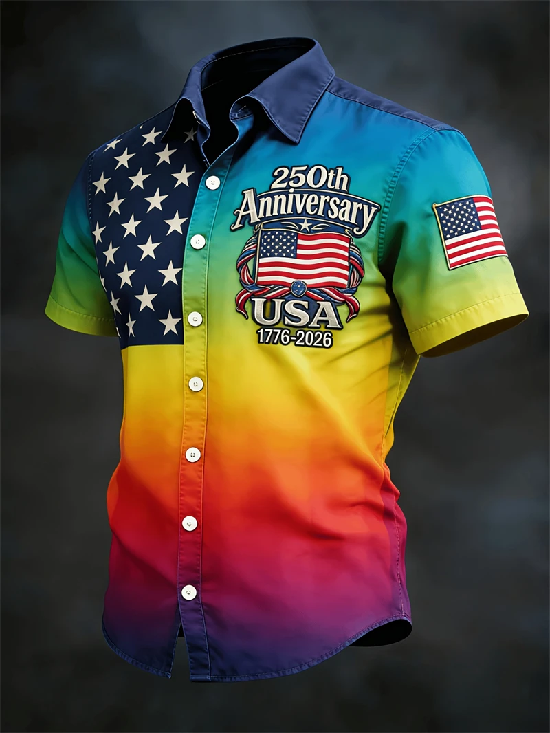 

2026 New America 250th Anniversary Hawaiian Shirt Men USA Flag 1776–2026 Shirt American Independence Day Apparel Fourth Of July