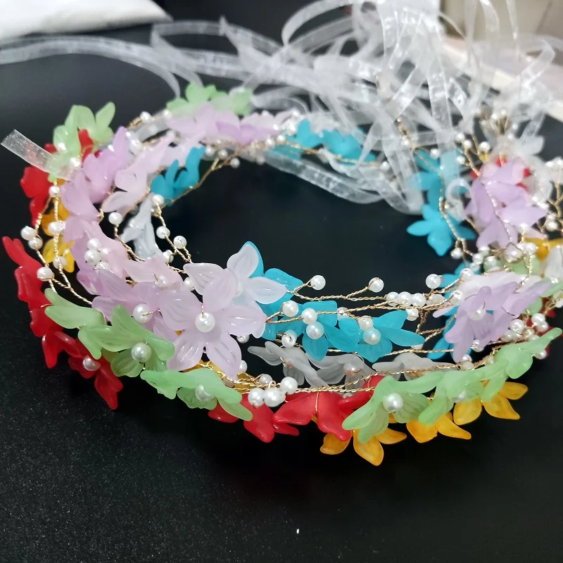 

Children's Headwear Elegant Flower Wreath Fairy Crown Headband Princess Children's Hair Birthday Performance Runway Accessories