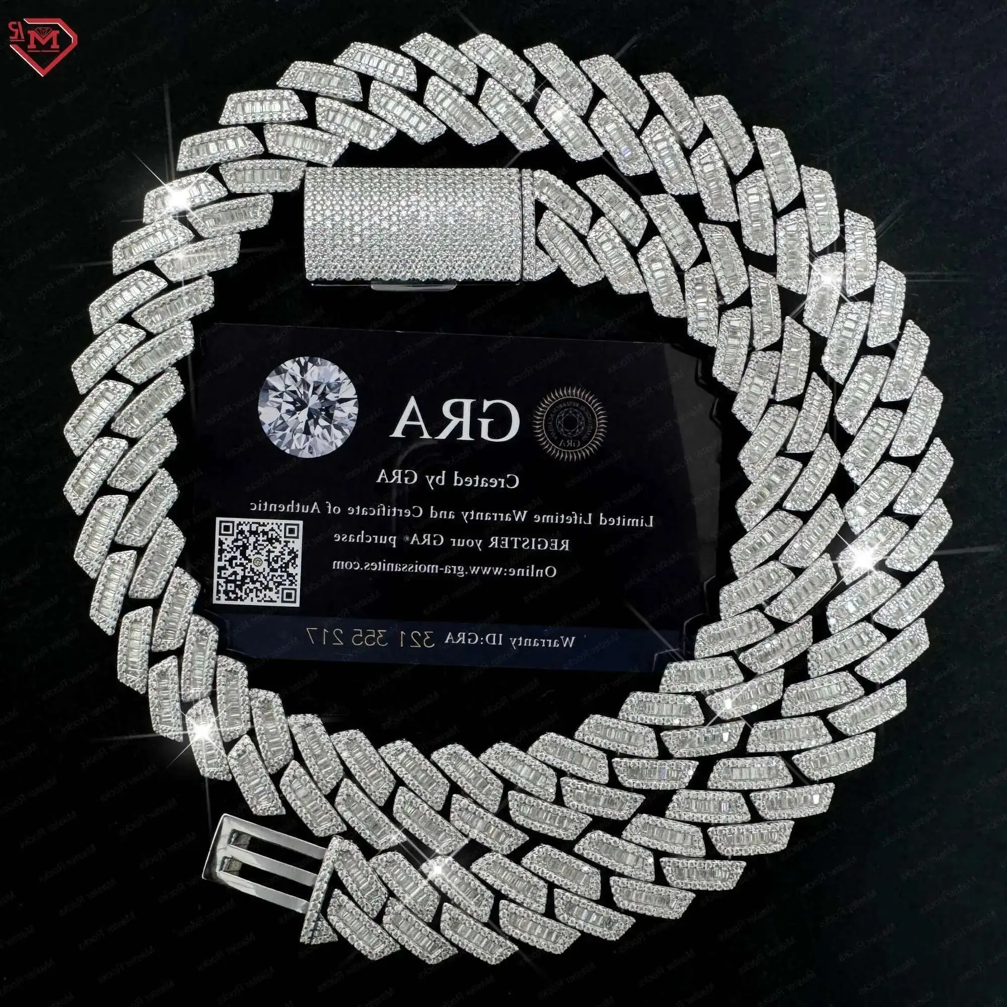 

Hiphop Cuban Chain 18mm Iced Out 925 Sterling Silver Straight Edge Baguette Moissanite Cuban Link Chain