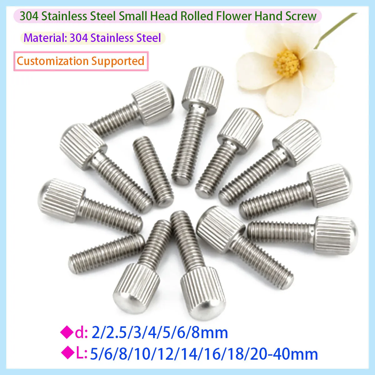 

304 Stainless Steel Rolled Flower Round Head Thumb Bolt Hand Screw M2 M2.5 M3 M4 M5 M6 M8