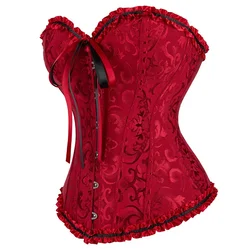 Women Corsets Top Floral Bustiers Lace Up Boned Corset Vintage Corselet Sexy Gothic Bustier Satin Korsett Rave Costume Plus Size