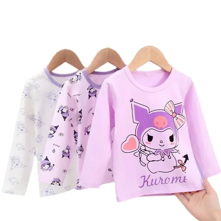 Sanrio Kawaii Anime Kuromi Hoodie Girl Heart Sweet Cute Cartoon Long Sleeve T-Shirt Lovely Top Tide Gift for Kids Holiday Gifts