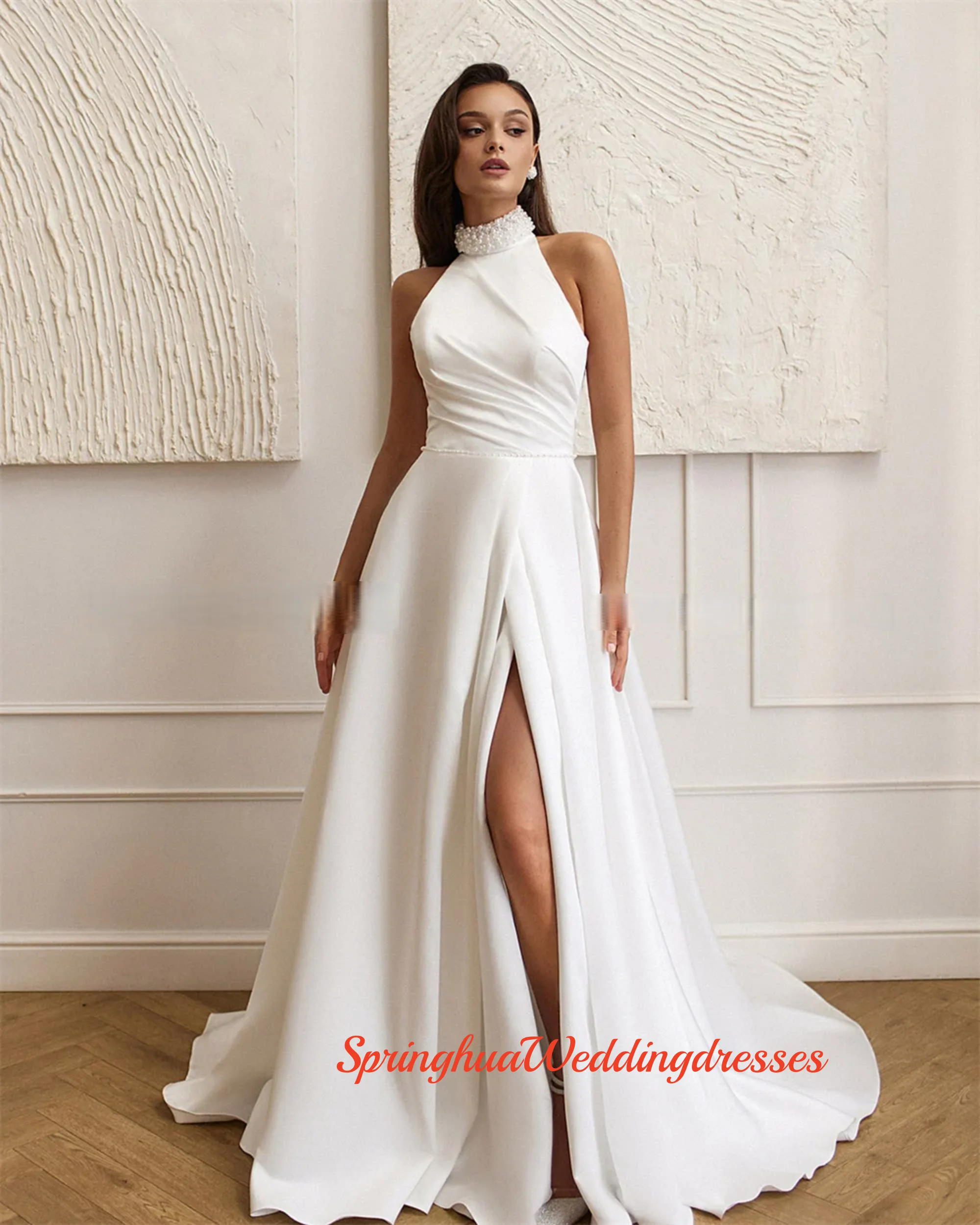 Customzied Fashion Halter Neck Wedding Dress A-line Sleeveless Bridal Gowns Backless Bride Dresses For Wedding 2026