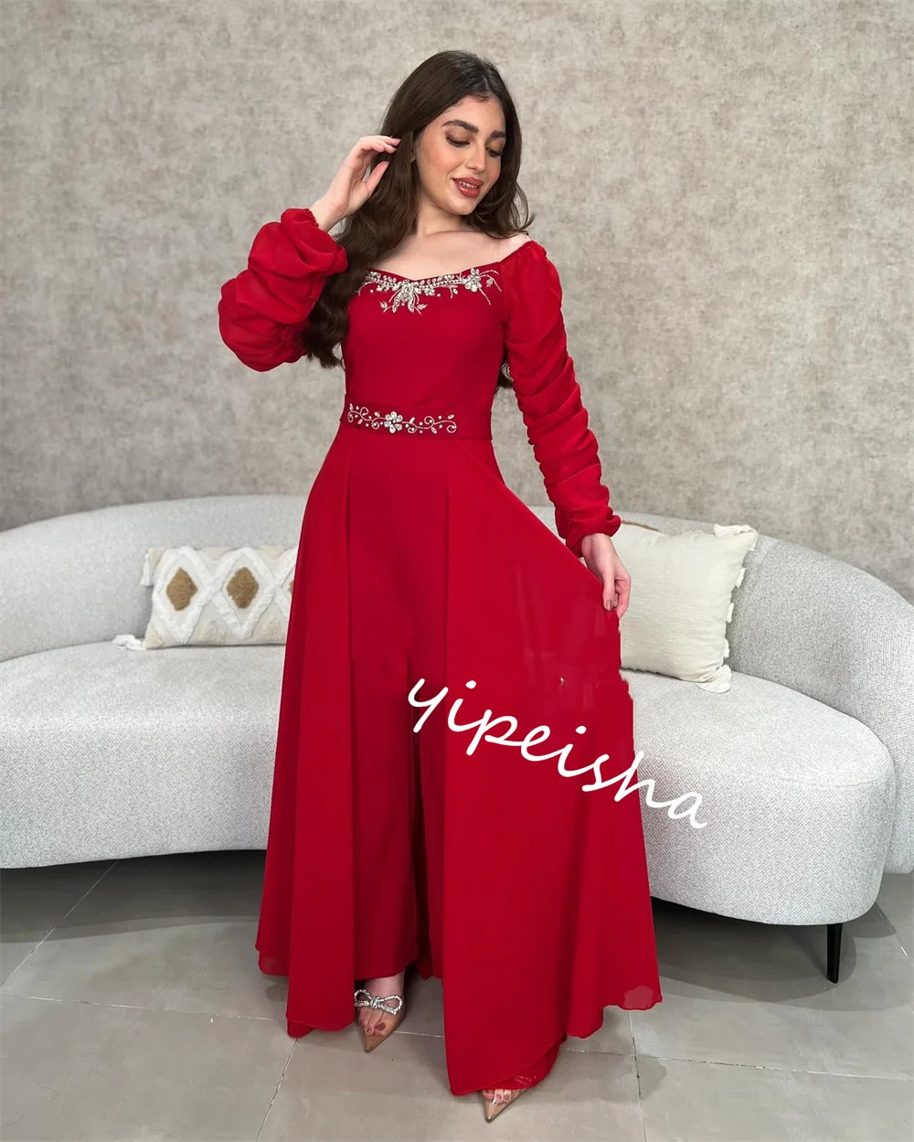Jiayigong Satin Draped Beading Wedding Party A-line Off-the-shoulder Bespoke Occasion Gown Midi Dresses Saudi Arabia