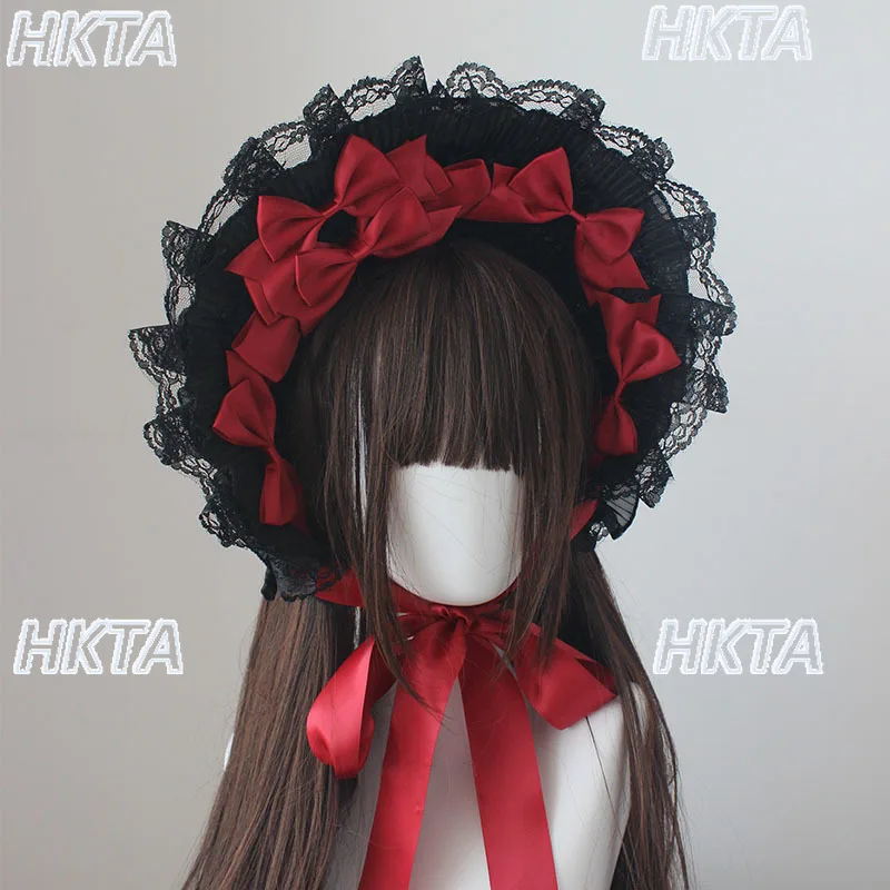 Y2k cos estilo gótico gorro chapéu feito à mão lindo lolita anime laço arco chapéus planos exposição cosplay mostrar fita de renda bnt chapéu