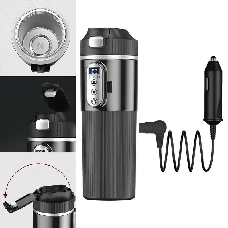 

Portable Car Heating Cup Stainless Steel 12V/24V Auto Heated Mug Vehicle Coffee Cup Car Hot Water Boiler For Driving Camping