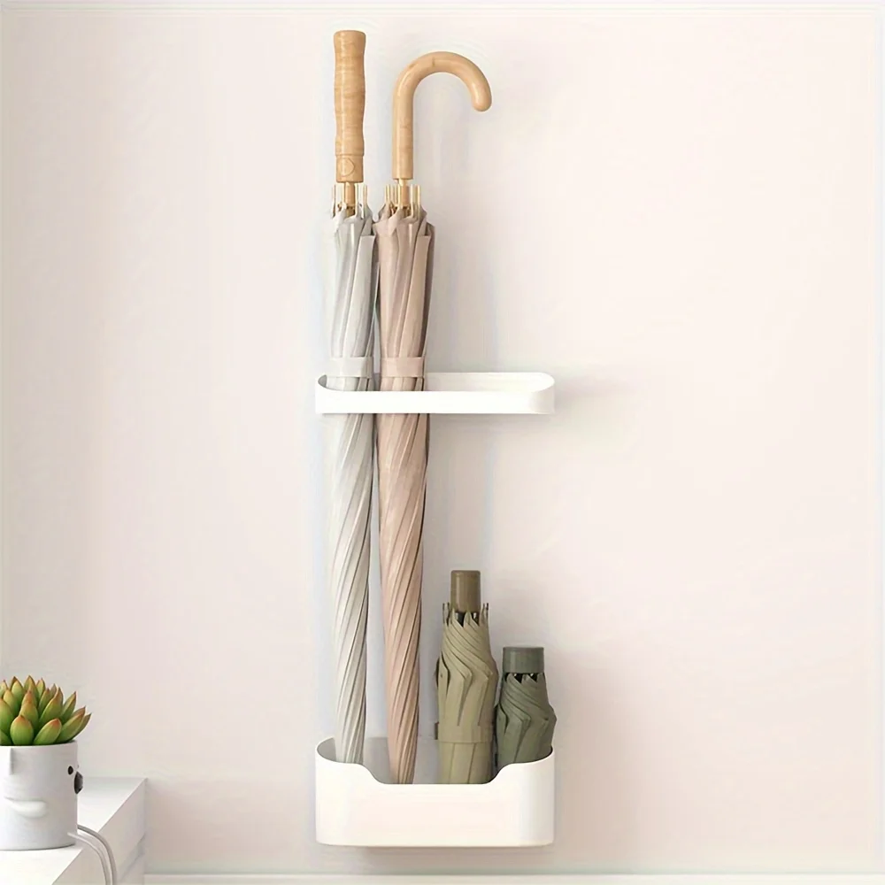 2 Teile/satz Wand Regenschirm Halter mit Tropf Tablett Lange Griff & Klapp Regenschirm Lagerung Rack für Eingangsbereich Home Office