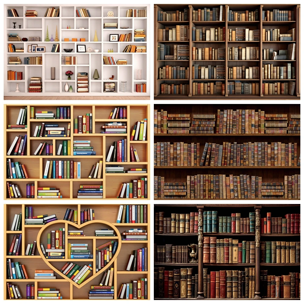 Book Shelf Bookcase Backdrop for Photography Back to School Study Library Shelves Wall Room Decor Photocall Portrait Background