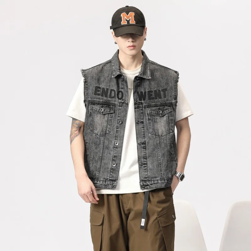 Men's American Vintage Denim Vest, 2026 New Summer Loose Sleeveless Vests, Washed Vintage Workwear Vest Jacket