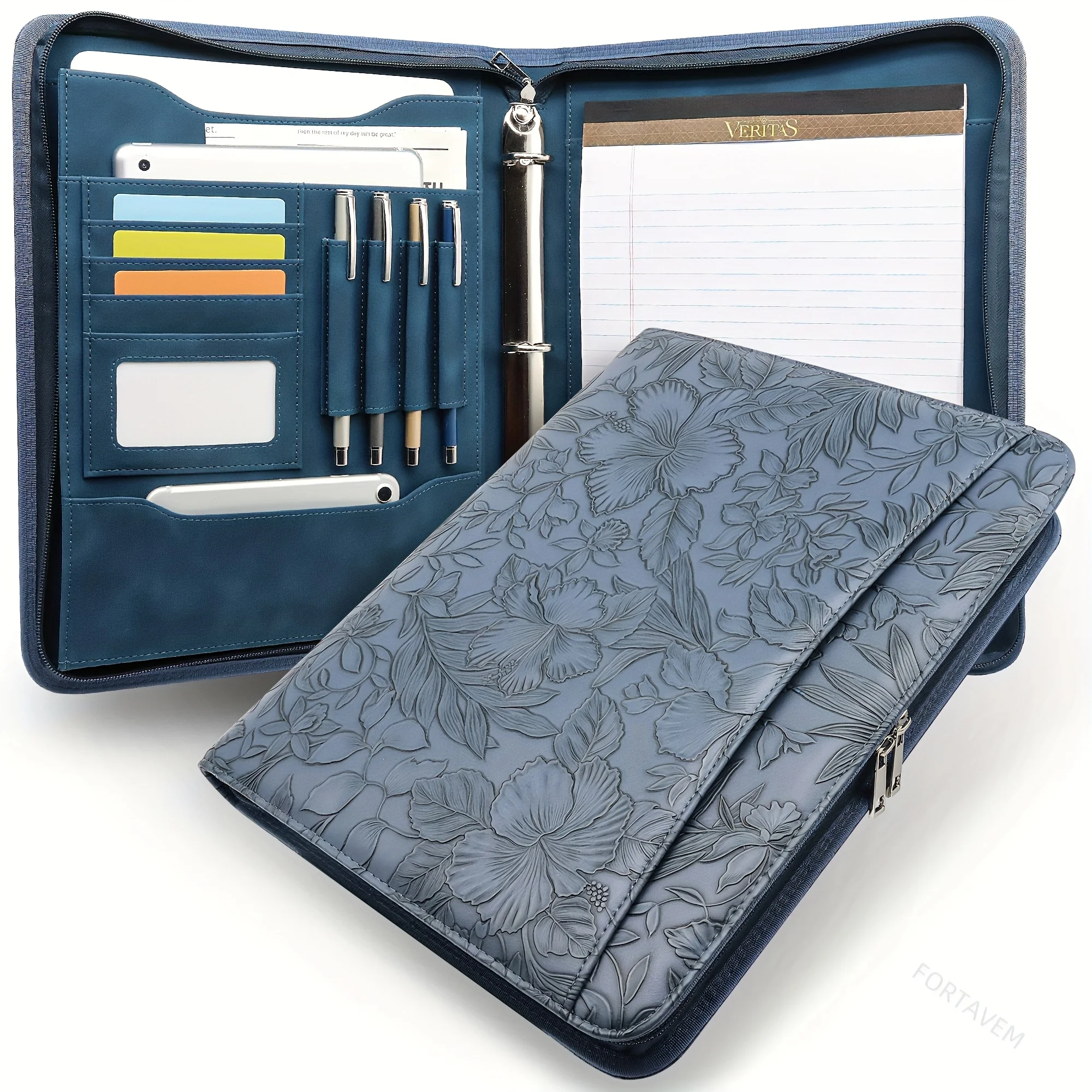 

Ladies' PU leather zipper folder, 3-hole business document sorting folder, available in multiple colors (suitable for workplace,