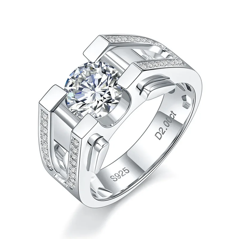 

Мужское обручальное кольцо Moissanite 2CT из стерлингового серебра S925 пробы, ювелирные украшения из белого золота с бриллиантами, Прямая поставка