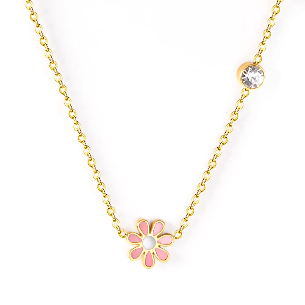 LUXUKISSKIDS Pink Heart Butterfly Flower Necklace For Women Aesthetic Fairy Girls Small Necklace Pendant Cute Daisy Collier