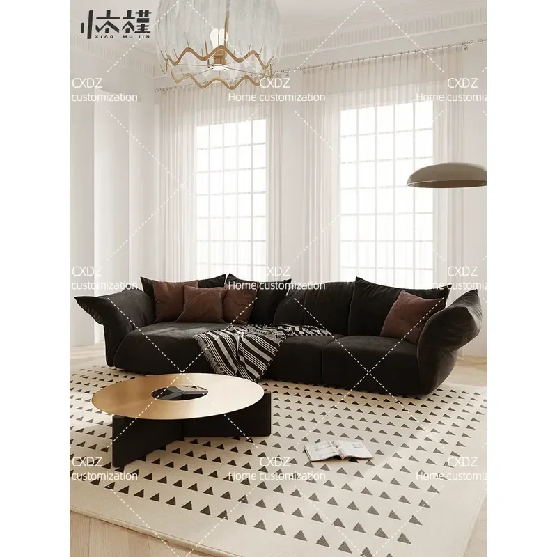 Medieval Curved Living Room Minimalist Petal Sofa Villa Large Flat Floor Apartment Fabric Special Shaped Corner Down