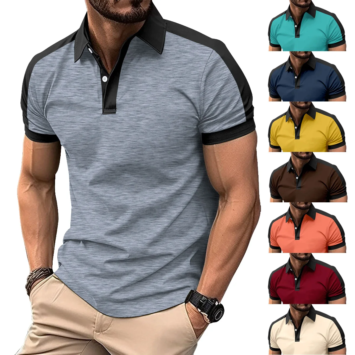 TRSYPHXM 2024 new European and American men's collar fashion plus diagonal men's T-shirt POLO shirt