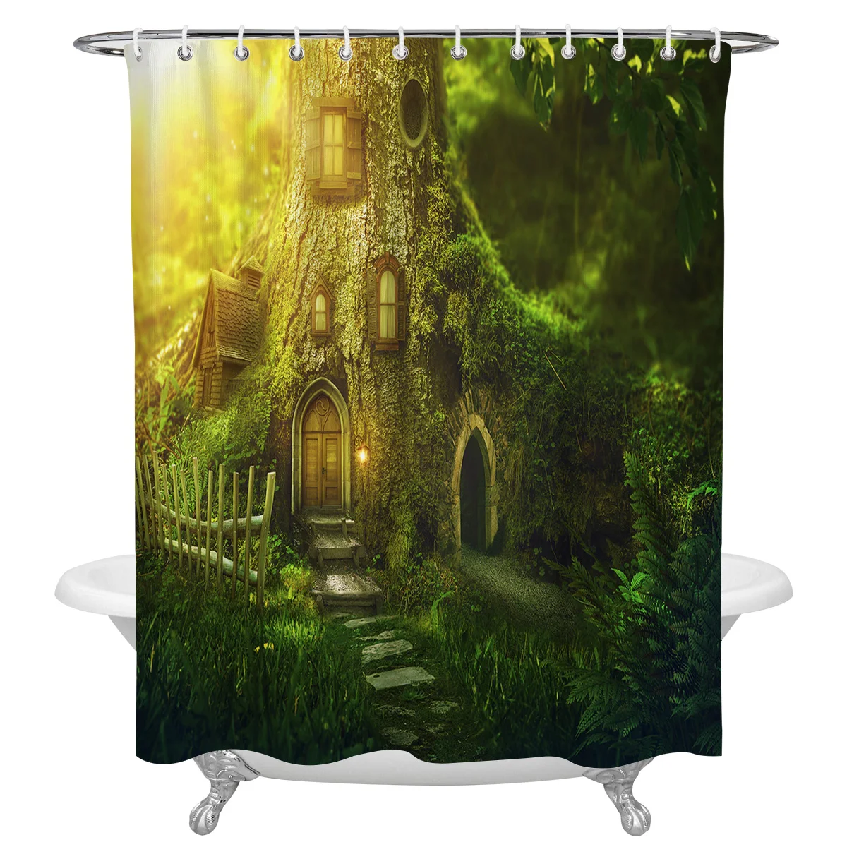 Woods Cabin Nature Mystical Green Landscape Waterproof Shower Curtain With Hook Bath Curtains Bathroom Decoration Accessories