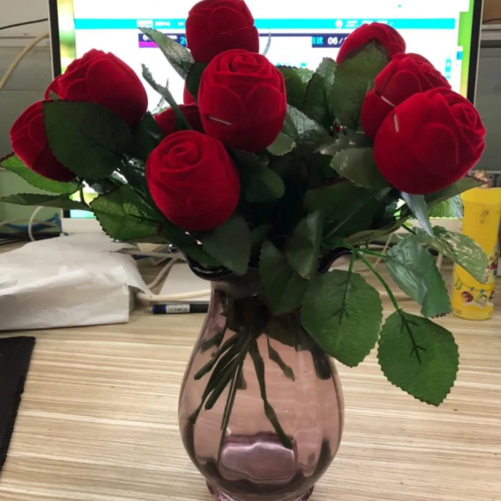 

Набор из 4 шкатулок для украшений в форме красной розы: элегантные коробочки для колец на свадьбу, помолвку, День святого Валентина, креативный дисплей для ювелирных изделий