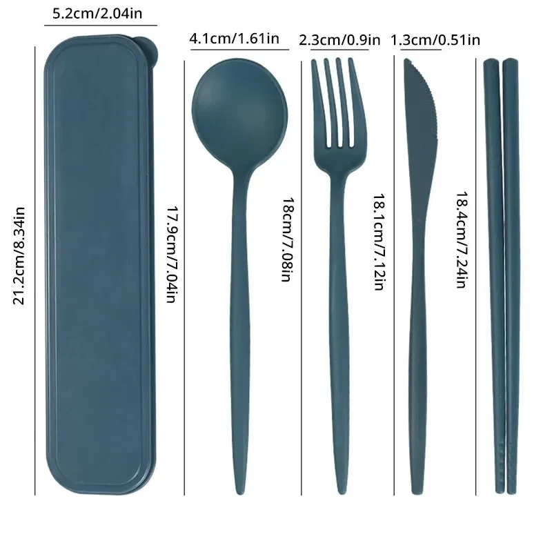 Coltelli da tavola in paglia di grano da 4 pezzi Coltelli forchette Cucchiai Bacchette Nuovo set di stoviglie portatili in plastica portoghese Set