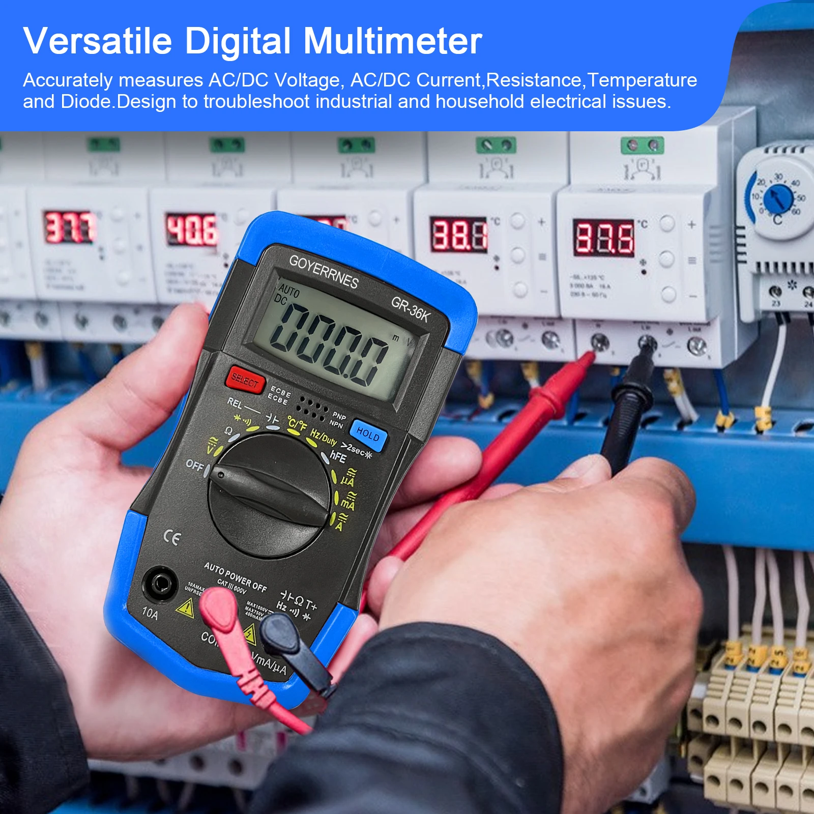 Digital Multimeter Electric Tester,HP-36K Auto-Ranging Voltmeter Ohmmeter,4000 Counts Avometer Measures Voltage,Current,Ohm,Cap