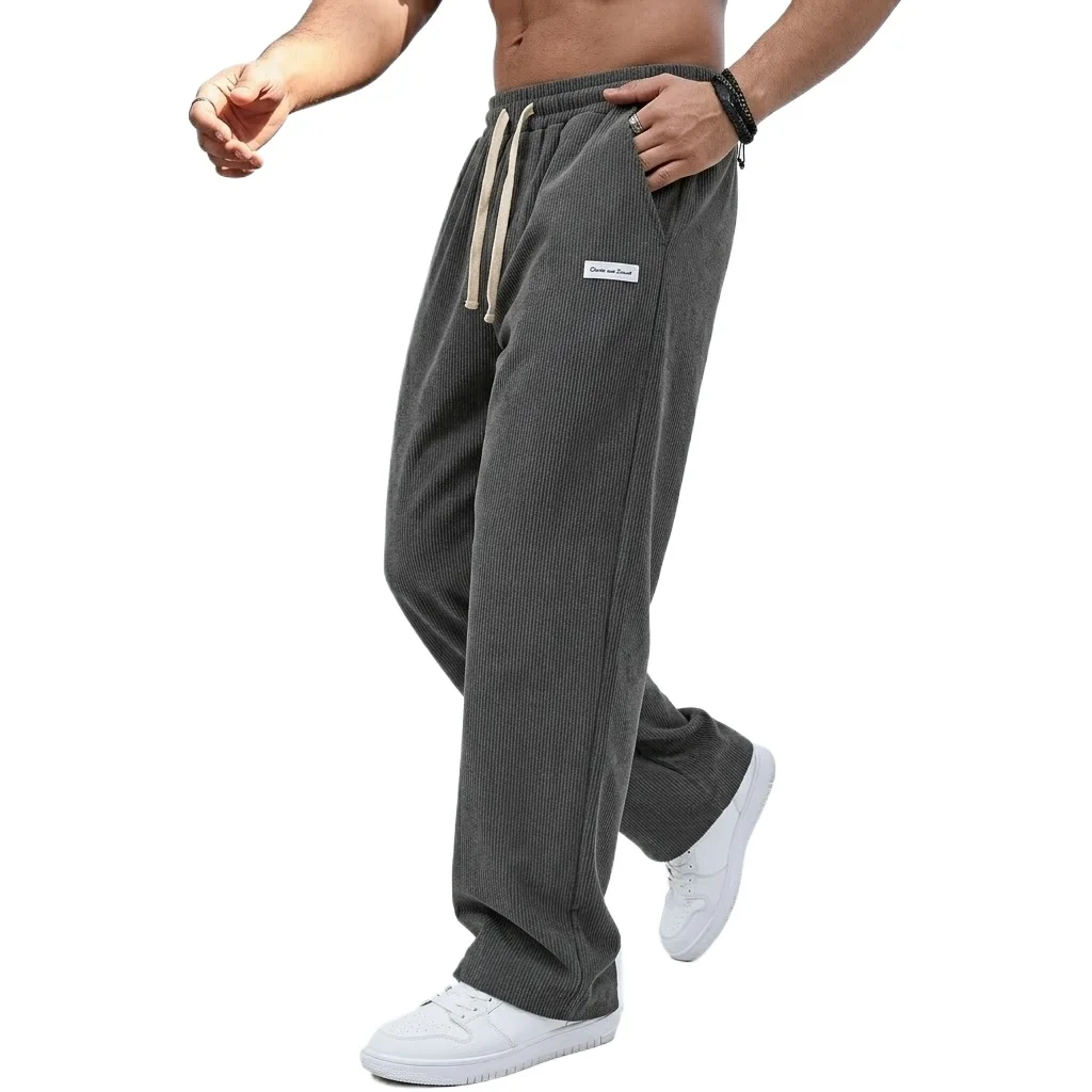 Outdoor Men's Casual Pants Drawstring Elastic Waist Straight Trousers Corduroy Sweatpants Baggy Gym Man Jogger Men's Work Pants