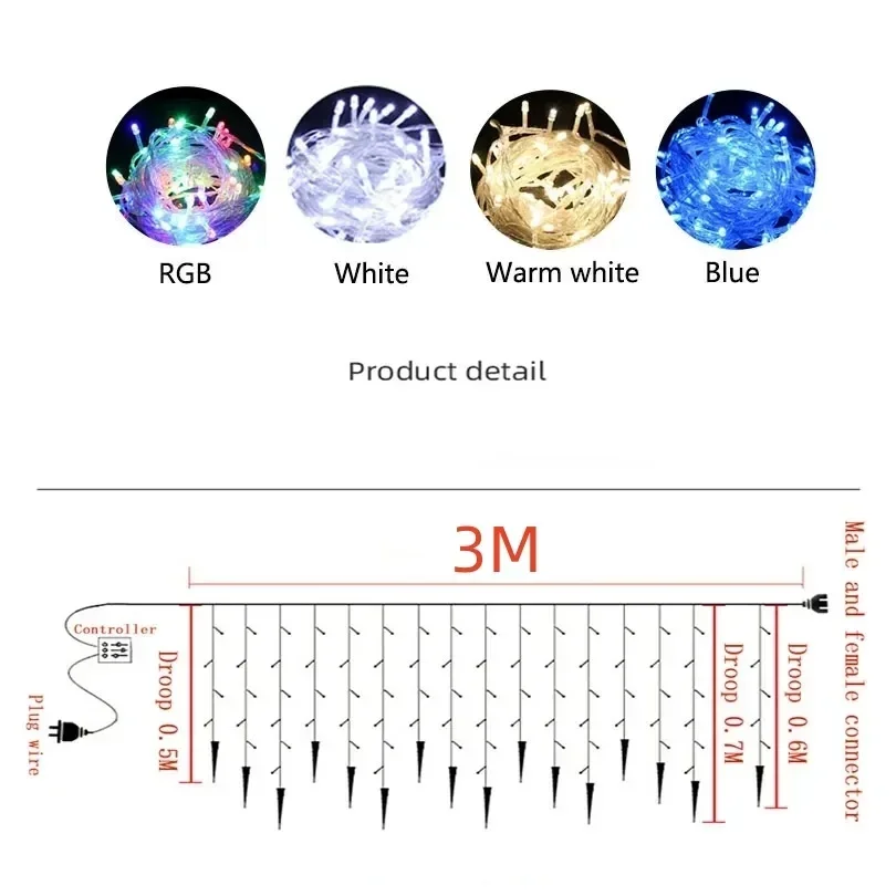 الستار LED جليد سلسلة أضواء الاتحاد الأوروبي التوصيل عيد الميلاد جارلاند تدلى ضوء الزفاف حديقة الشارع السنة الجديدة عيد الميلاد الديكور #6