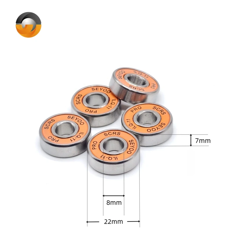 8 szt. Pomarańczowe, uszczelnione łożyska 608RS ILQ-11 8x22x7mm, trwałe, o niskim współczynniku tarcia, stalowe łożyska do deskorolek, rolek i kół.