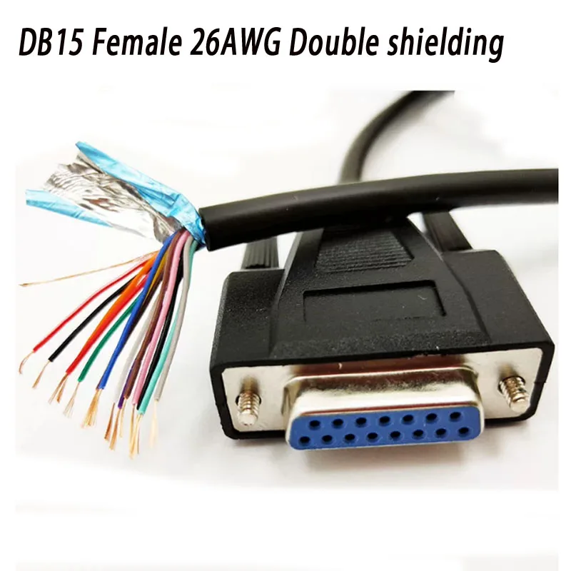 Industrial grade DB15 15pin Single Plug 2 Wires Female Male copper shielded data signal male busbar 26AWG Double shielding