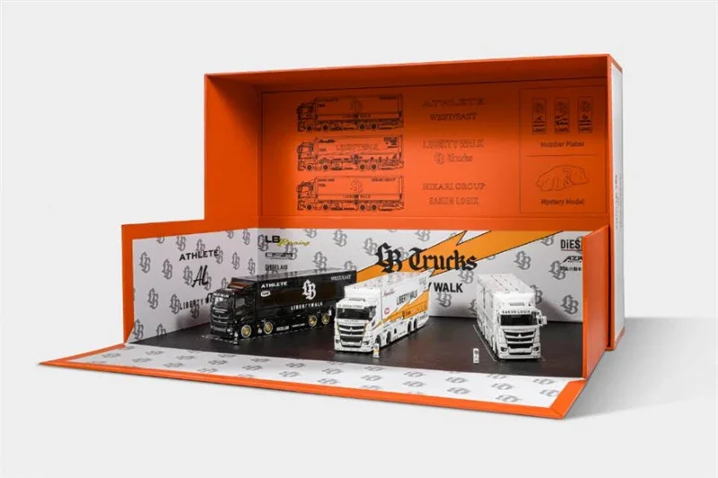 GCD 1:64 LWBK LB-TRUCKS Fuso Super Grande Fulmine # 23 Set di camion RHD 3 bianco nero Modellino di auto