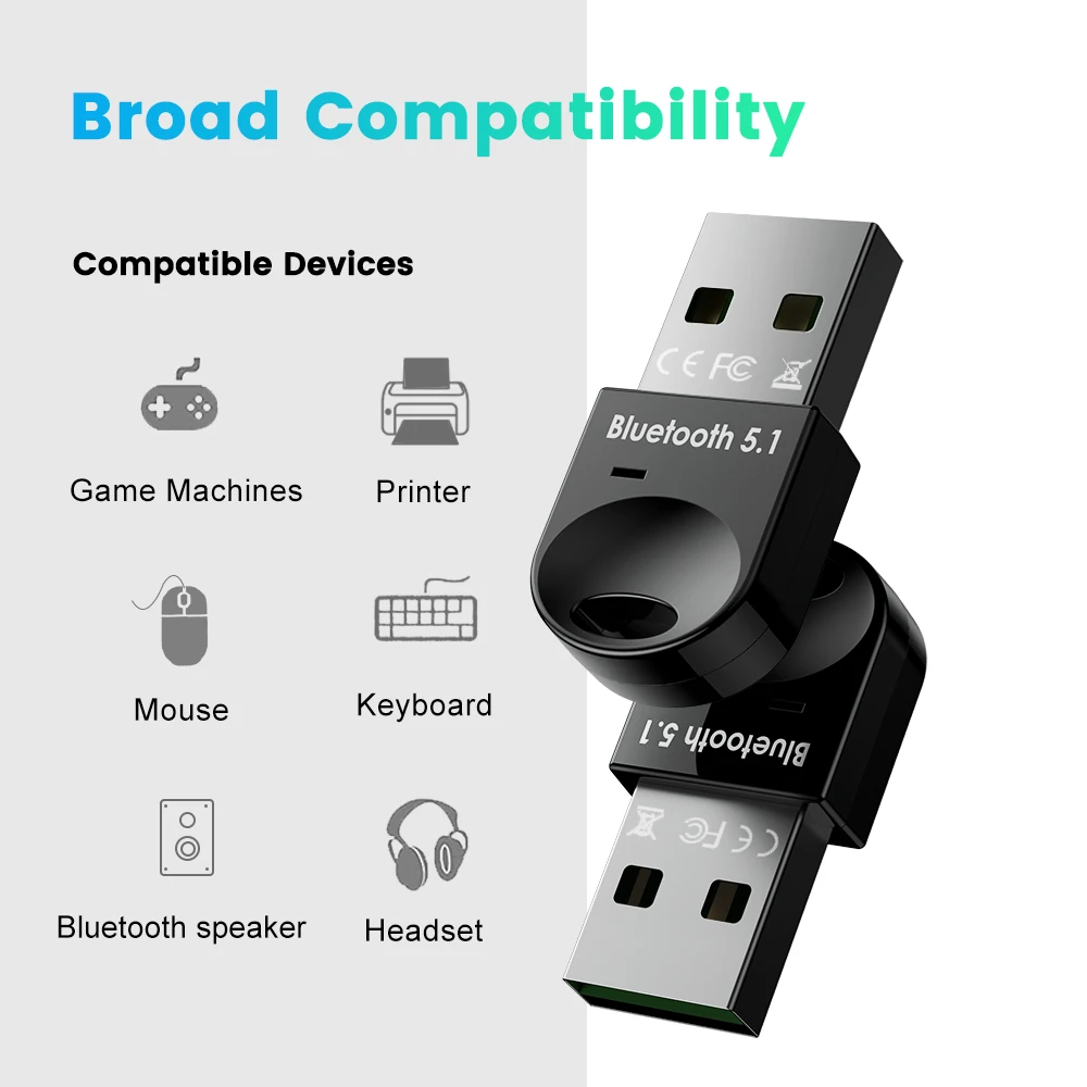 5.1 USB Bluetooth Adapter for PC 5.0 Bluetooth Dongle 5 0 Module Key Receptor BT Transmitter Aptx Receiver Audio for Computer