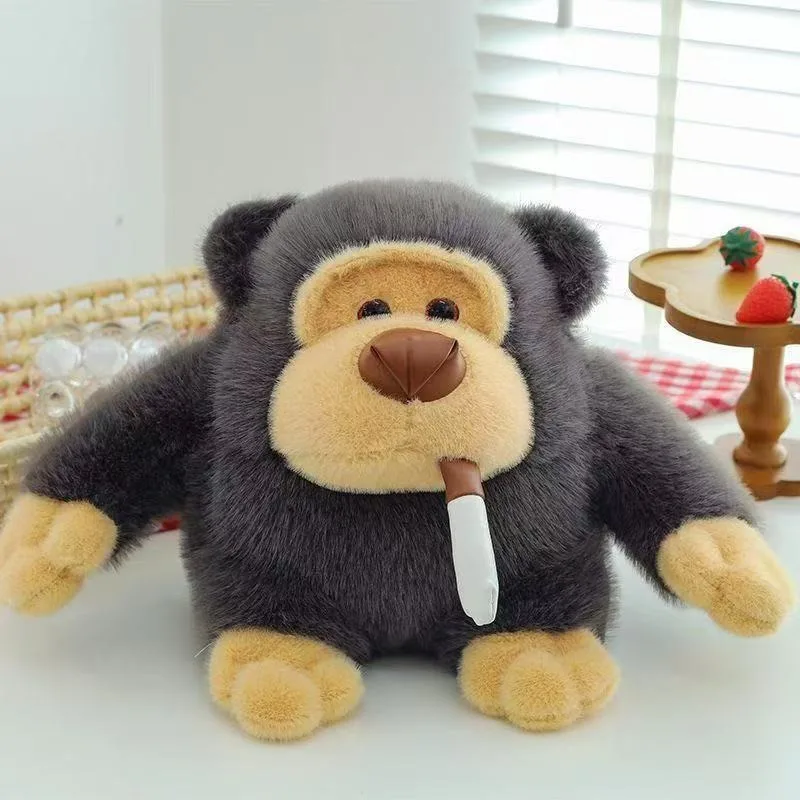 25cm Simulation Gorilla Plush Toy with Cigar Prop Cute Monkey Soft Toy Funny Stuffed Animal Doll Home Bar Decor Doll Gifts