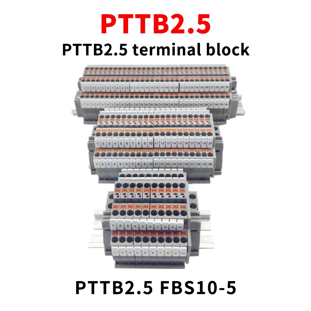 1Pc PTTB2.5 Tool-Free Quick Double-Layer Direct Insertion Spring Terminal Rail-Mounted 2-In 2-Out