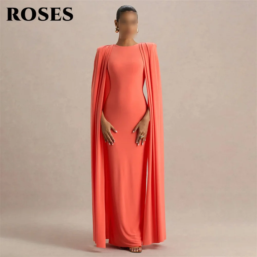 ROSES Tangerine Evening Dresses Round Neck Off the Shoulder Full Sleeve Prom Dresses Party Formal Gown robe de bal Customized